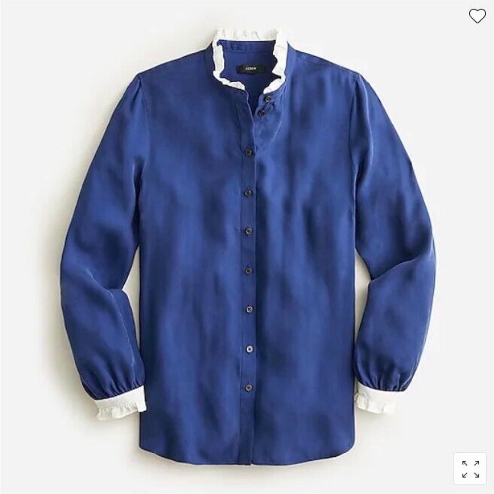 JCrew Navy Long Sleeve Ruffle Shirt